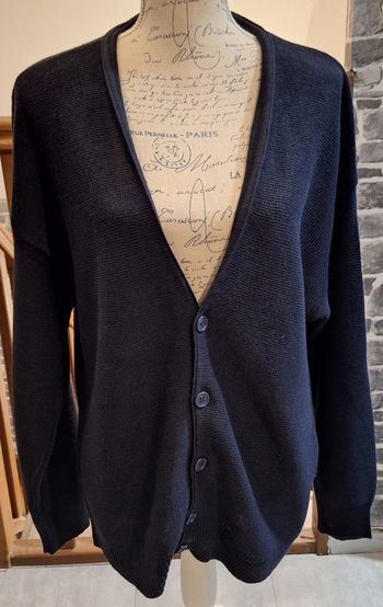 Long cardigan boutonné bleu marine taille L