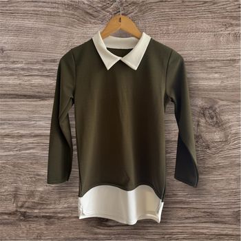 Blouse manches longue kaki blanc avec col taille 36 S
