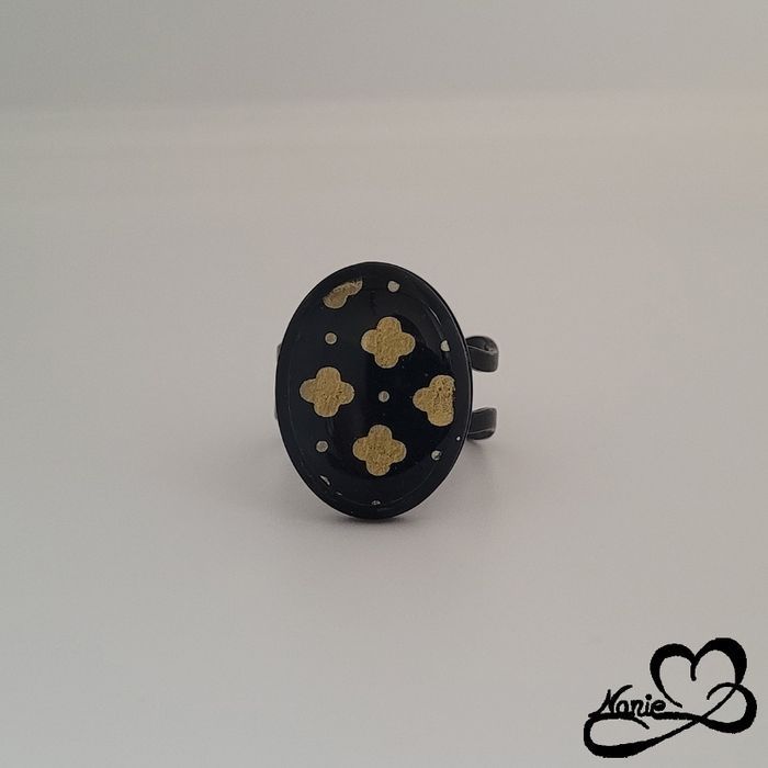 Bague ajustable ovale noire avec et dorée - photo numéro 2