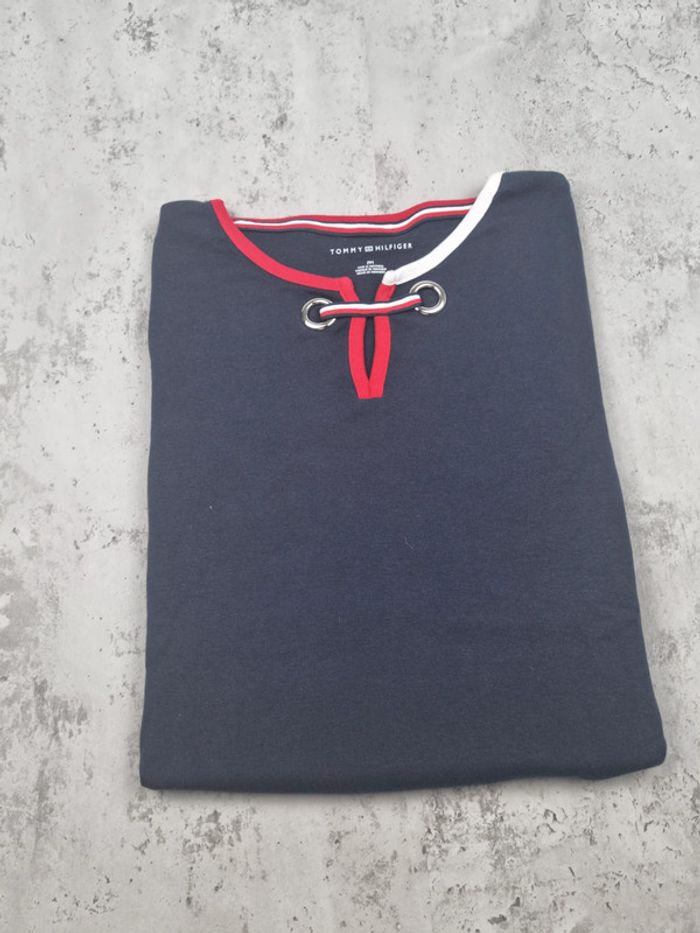 Haut manches 3/4 Tommy Hilfiger marine avec cordon – Taille M Femme - photo numéro 2