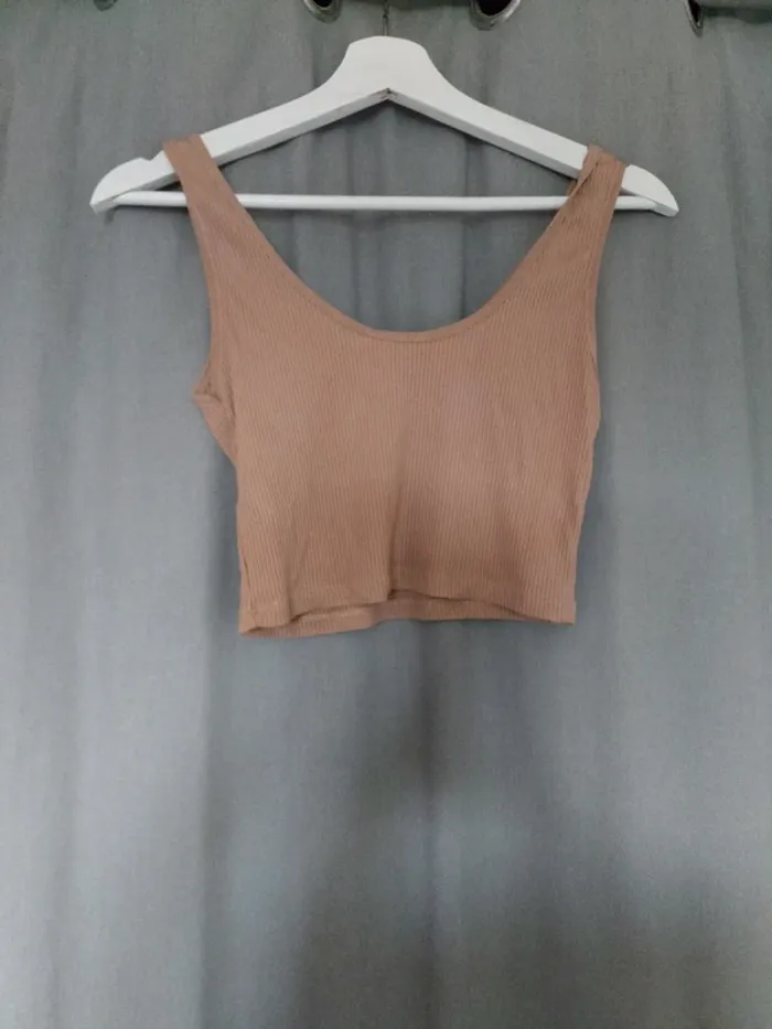 Débardeur côtelé beige/camel Stradivarius – Taille L – Très bon état - photo numéro 3