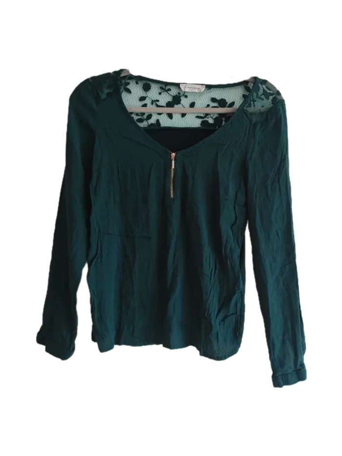 Blouse manches longues dentelle vert émeraude - Drop vert 🌵🍀 - photo numéro 2