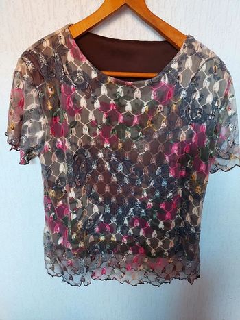 Jolie tunique femme chocolat doublée voile M/L excellent état