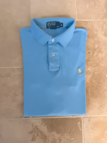 Polo Ralph Lauren homme M bleu clair logo jaune quelques défauts Pima coton