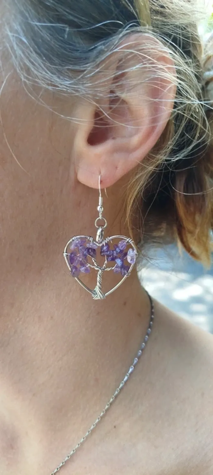Boucles d'oreilles💜Coeur Améthyste - photo numéro 4