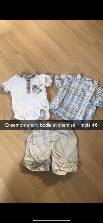 Ensemble short, bodie et chemise 1 mois