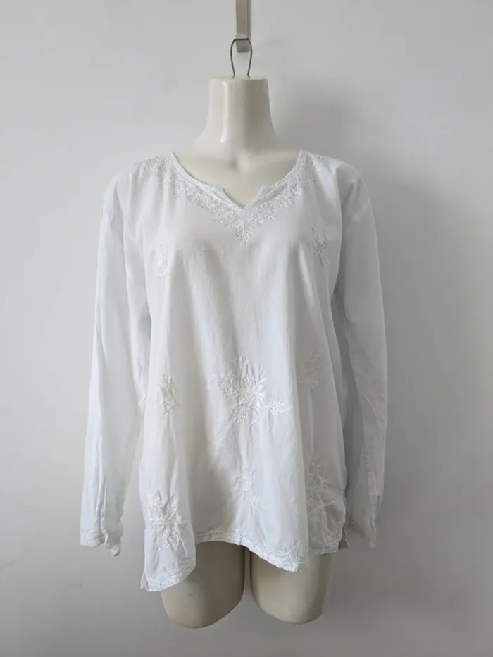 Blouse brodée blanche en coton - Blanc du Nil - taille 4 (44/46)