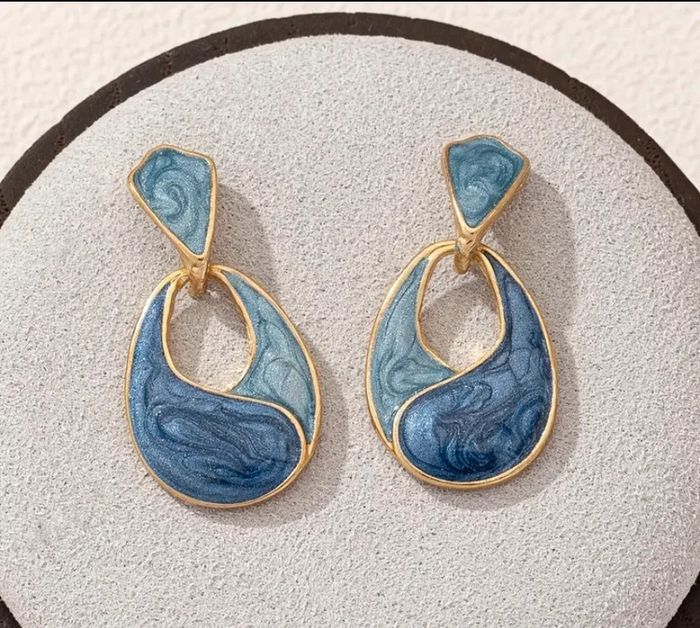 🌼Boucles d’oreilles bleu marbré🌼 - photo numéro 3