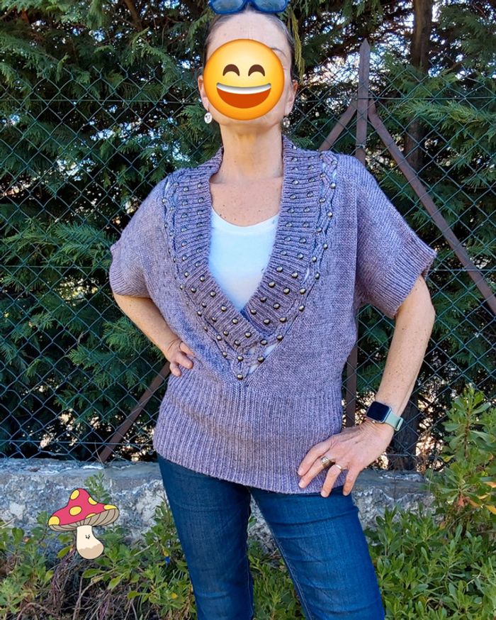 Pull laine vintage shabby fairycore romantique parme lila T unique - photo numéro 6