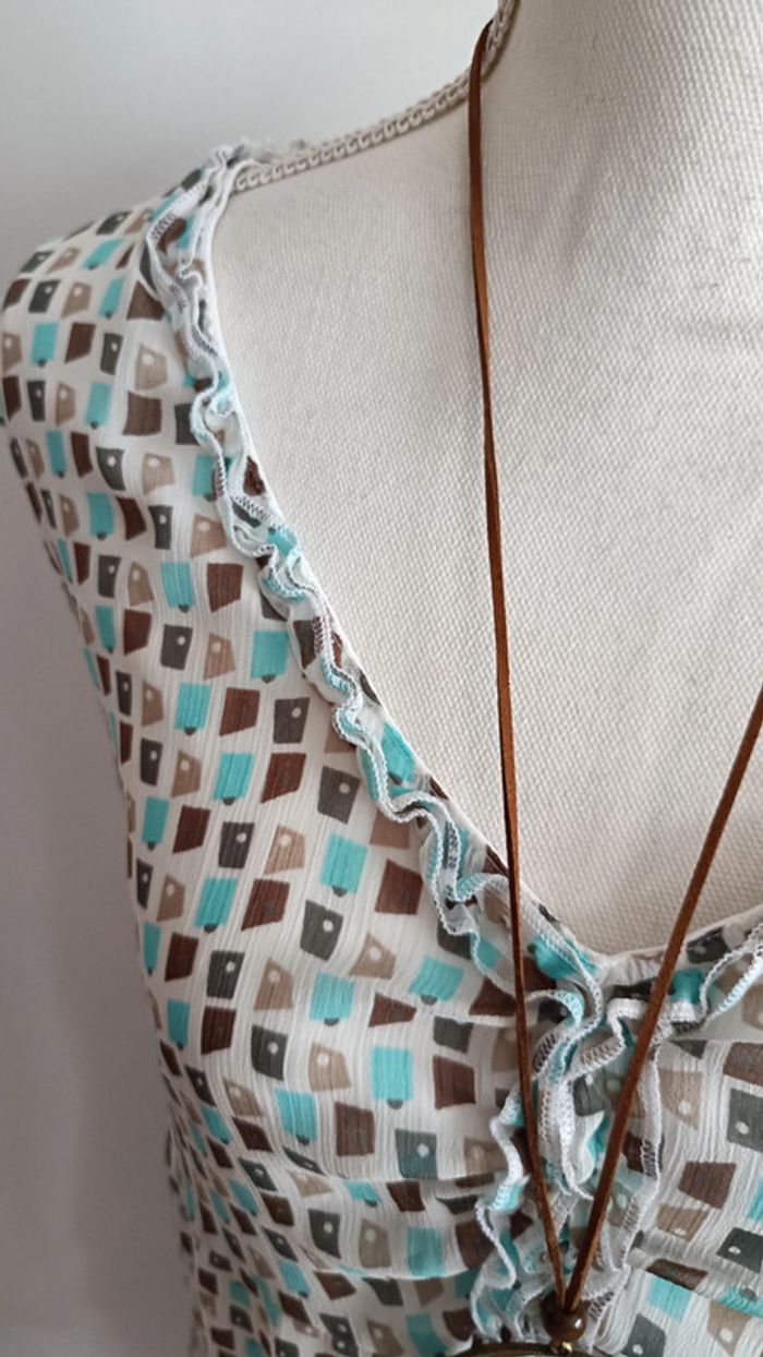 Jolie robe crème imprimé turquoise - photo numéro 6