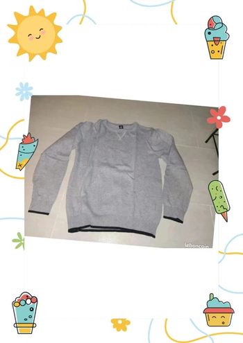 Pull col rond gris 12 ans bkl wear