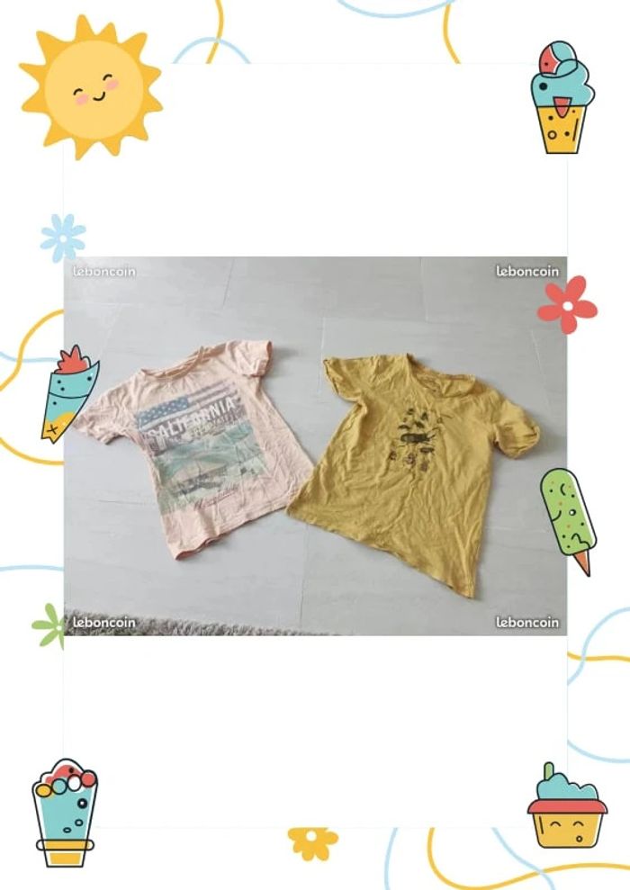 Lot de 2 tee shirt 10 ans un saumon et 1 moutarde