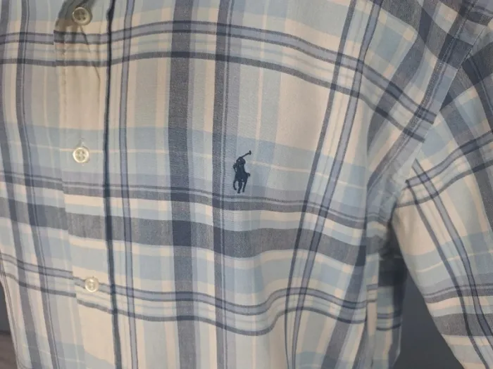 Chemise Ralph Lauren à carreaux bleu clair – Taille L – 100% coton (557) - photo numéro 3