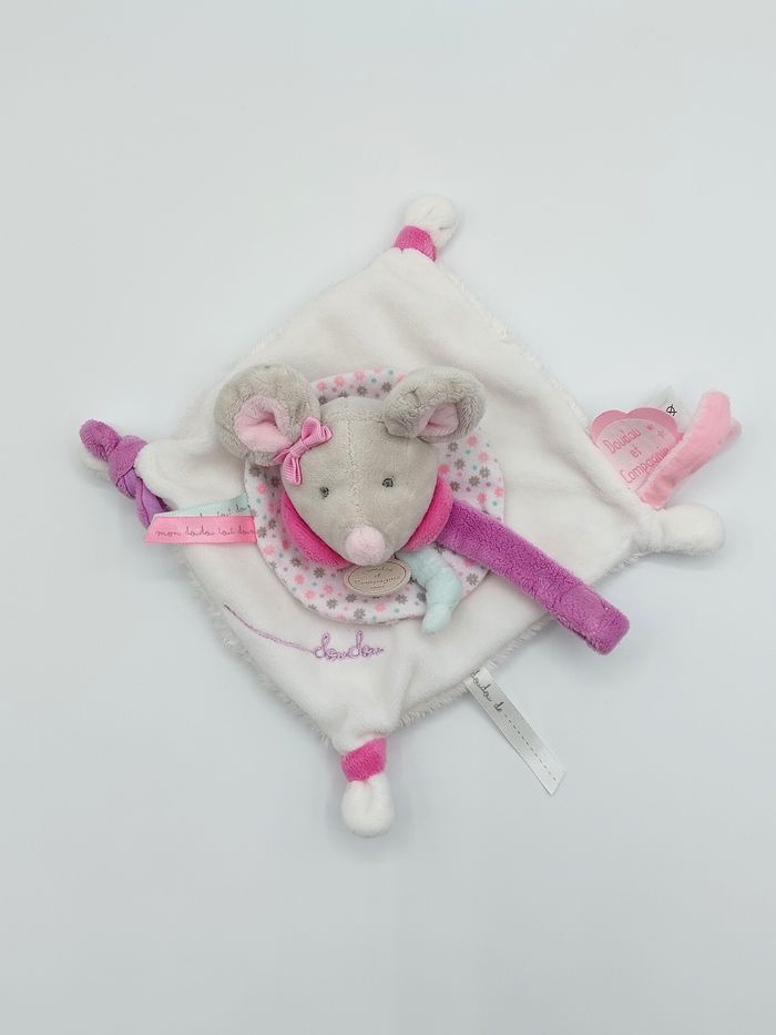 DOUDOU ET COMPAGNIE souris Pearly DC2976 gris blanc rose mauve attache sucette - photo numéro 2
