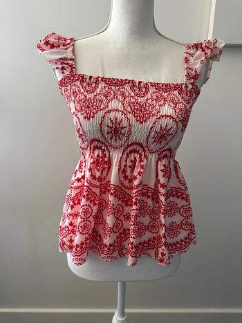 Crop top blanc et rouge broderies style vintage T38 M