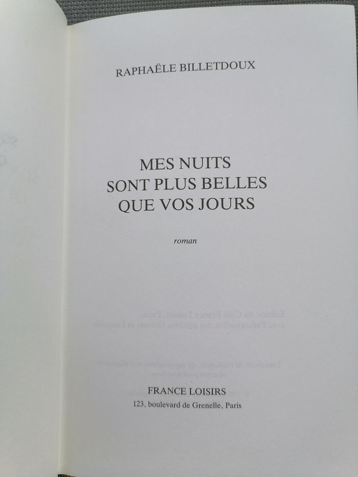 Livre Mes nuits sont plus belles que vos jours de Raphaëlle Billetdoux - photo numéro 3