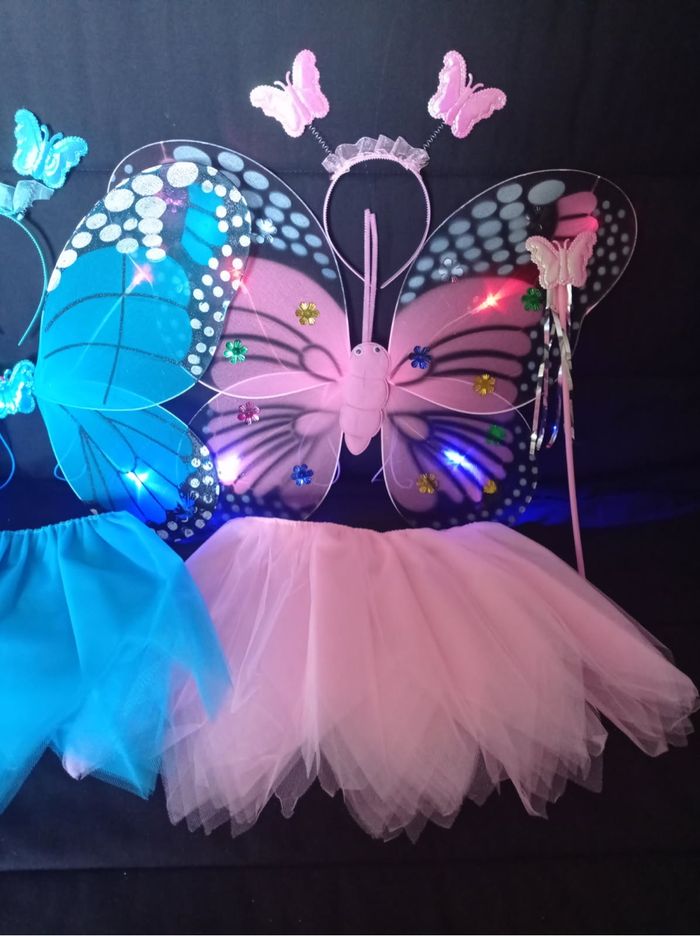 Lot déguisement papillon rose et bleu à LED - photo numéro 3