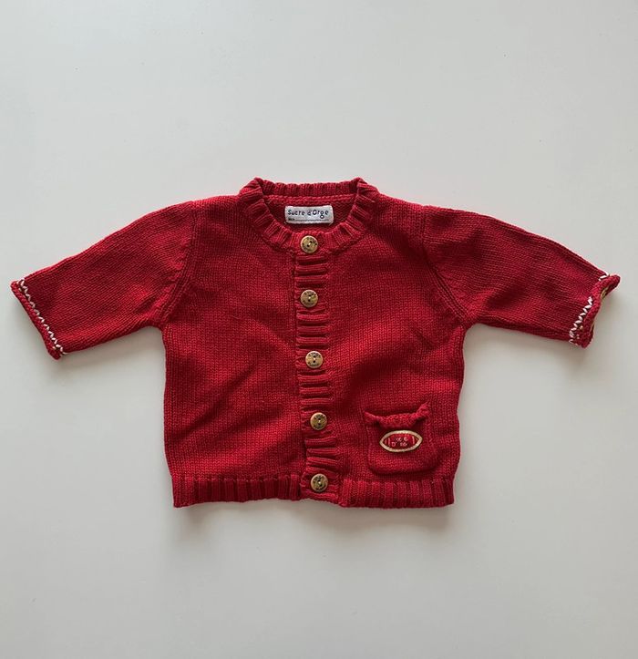 Gilet en tricot rouge - 3 mois - Sucre d’Orge