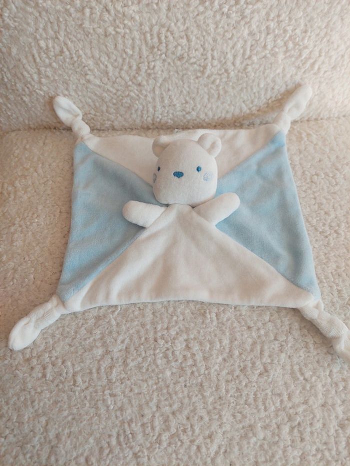 Ido - doudou ours blanc et bleu