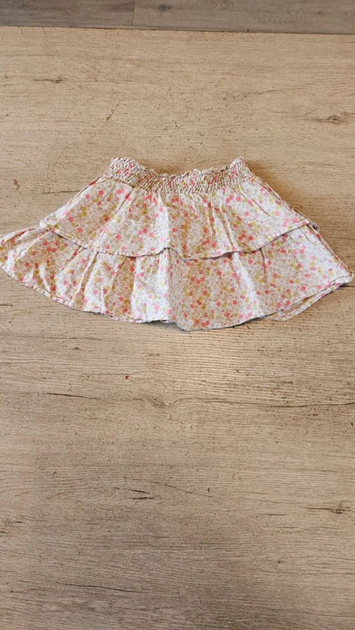 Jupe courte fleurie, à volants, Obaïbi, 2 ans