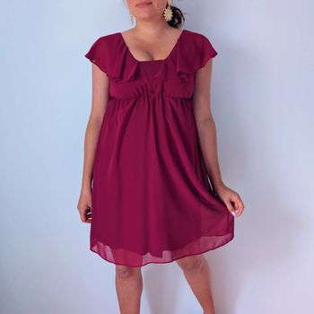 Robe élégante chic voile volants bordeaux soirée printemps été Naf Naf Taille 36
