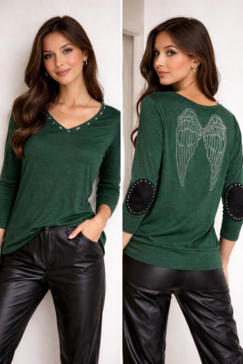 pull vert fin avec dessin strass au dos taille 38 It hippie