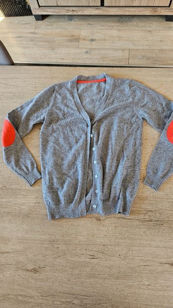 Gilet gris clair avec coude rouge, en laine et cachemire, Cashlov, taille XS/S, peu mid