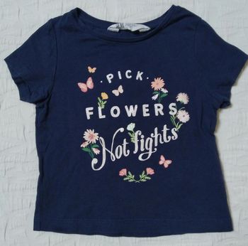 H&M t shirt haut fleurs bleu marine été
