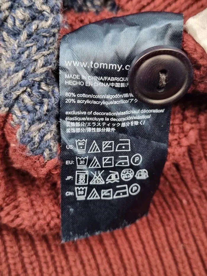 Pull Tommy Hilfiger rayé gris & bordeaux – Taille XXL Homme (mesures en photos) - photo numéro 8
