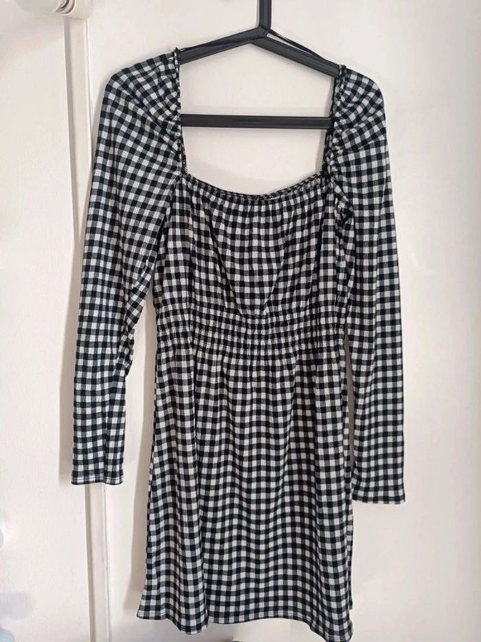 Robe courte imprimé vichy à manches bouffantes encolure carré Taille M H&M Neuf avec étiquette - photo numéro 3