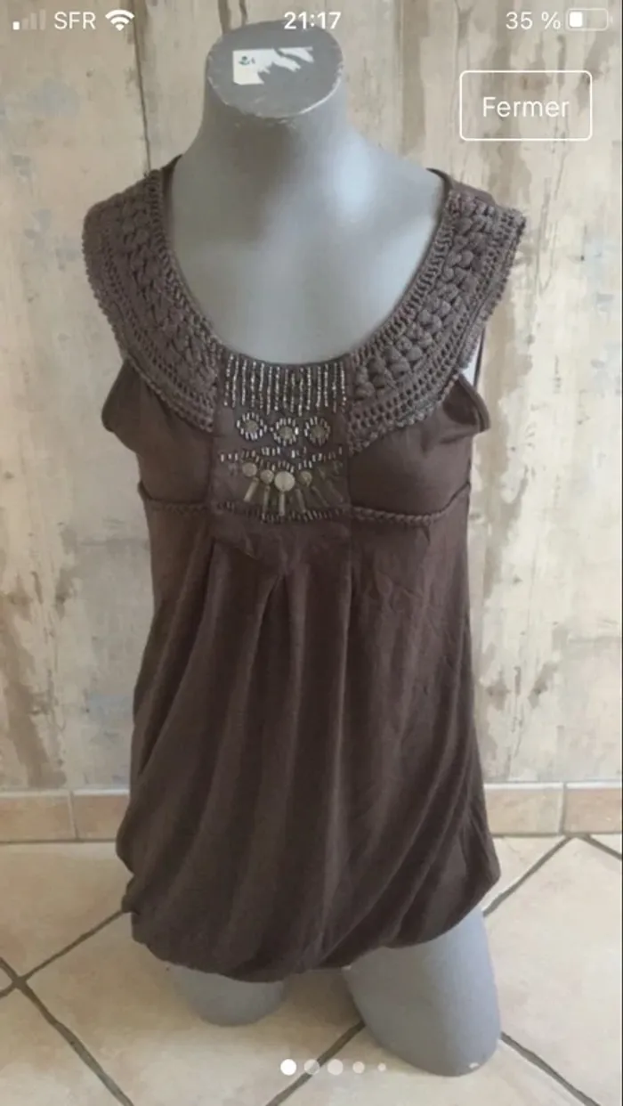 Joli lot en L /40 débardeur brodé et perles et chemise gaufrée - photo numéro 6