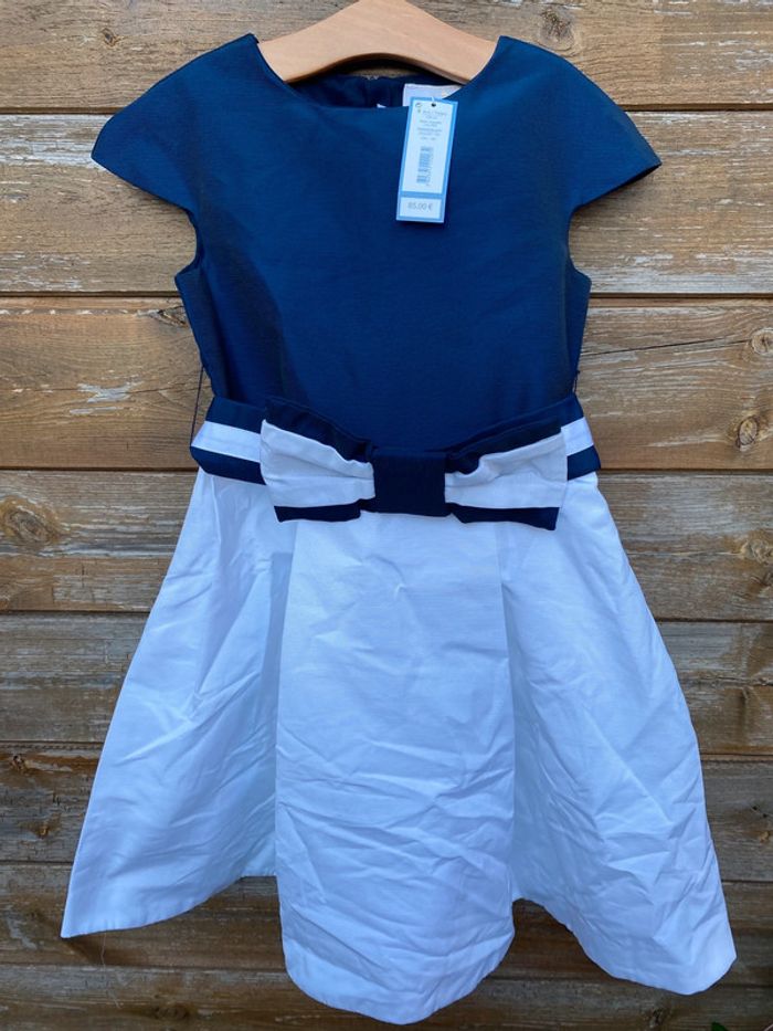 Robe Jacadi paris bleu marine blanche noeud cérémonie mariage communion baptême - photo numéro 4