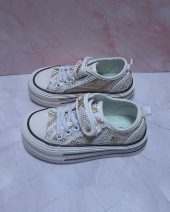 Baskets Fille Blanches & Dorées - Style Tweed Chic - Neuves Taille 28