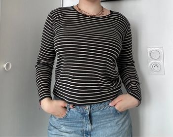 Marinière manches longues – Taille 2 – Coton bio – Noir & blanc