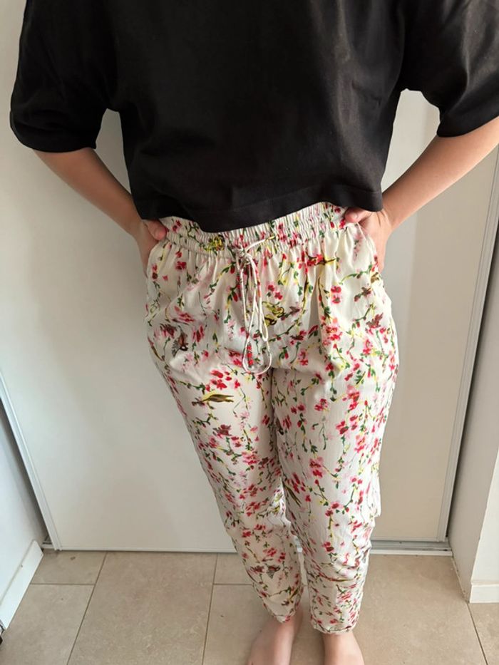 Pantalon fluide femme fleuries M