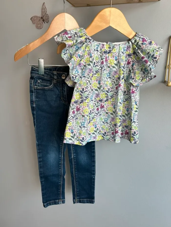Ensemble blouse + jean Jacadi fille 3 ans Tbe