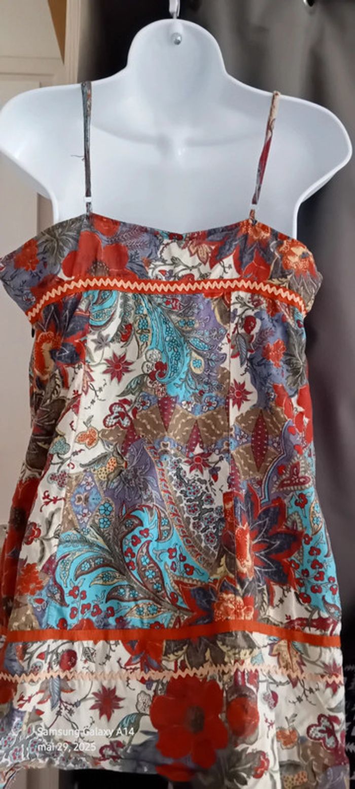 Tunique longue fines bretelles motif floral avec paillettes bordeaux femme 38/40 promod - photo numéro 6