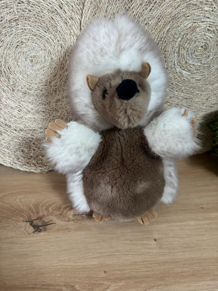 Vintage peluche hérisson blanc marron joual