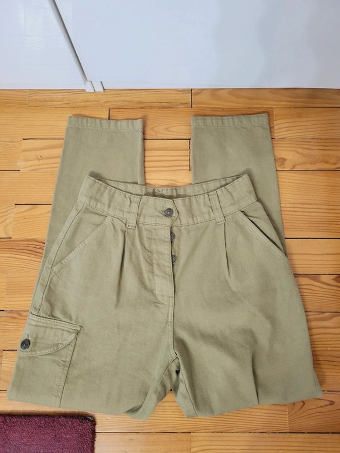 Pantalon jeans vert style cargo taille S 36 coquette