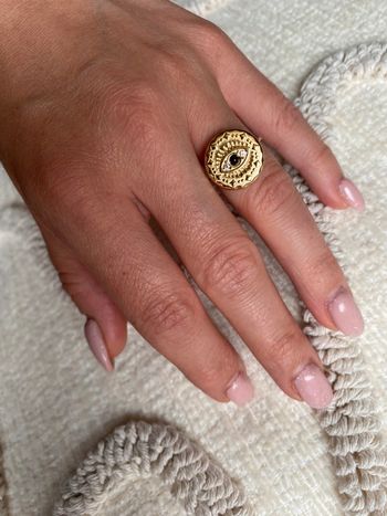 Bague ajustable médaillon œil plaqué or