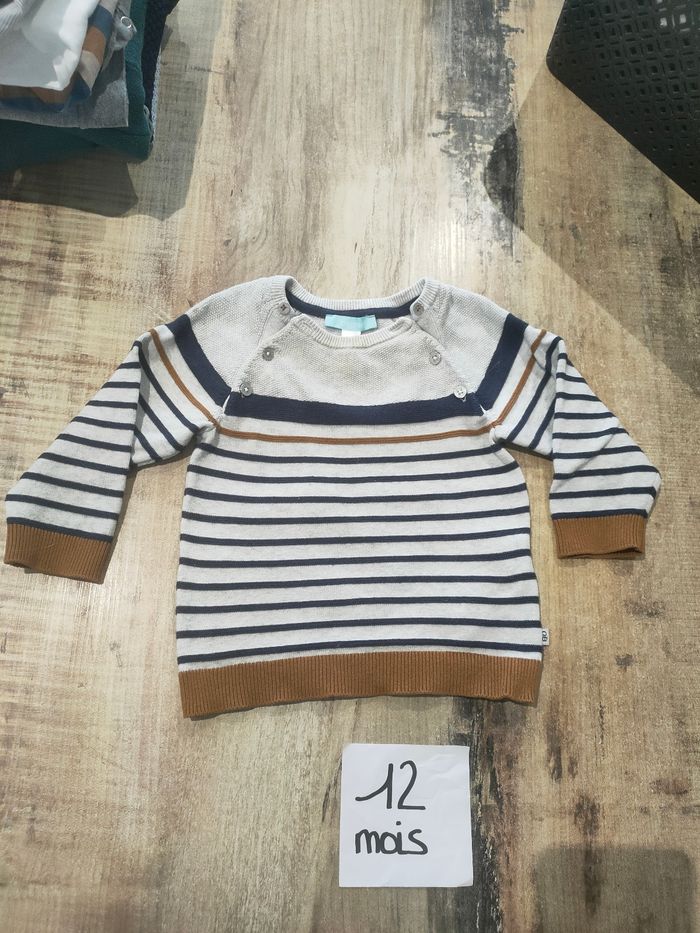 Pull gris bleu marine manches longues pour bébé garçon 12 mois obaïbi - photo numéro 1