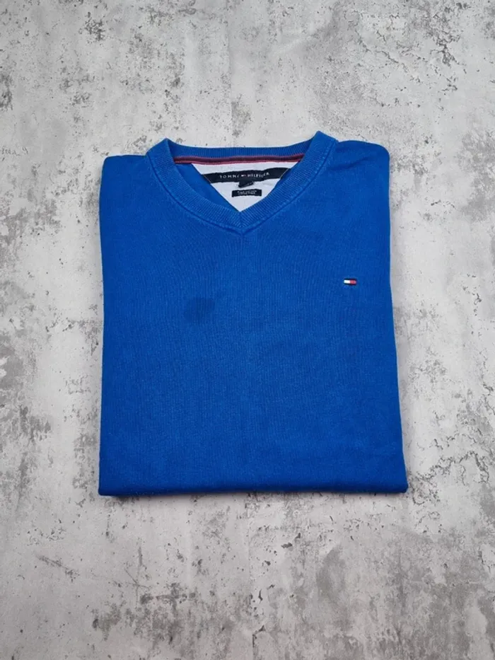 Pull col V Tommy Hilfiger bleu – Taille L Homme - photo numéro 2