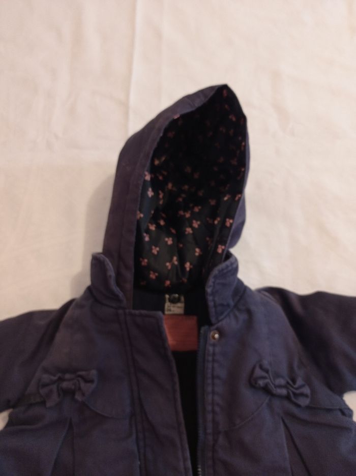 Manteau pour fille couleur bleu foncé âge 12 mois 74 cm avec capuche amovible manteau à fermeture doubler doudoune - photo numéro 2
