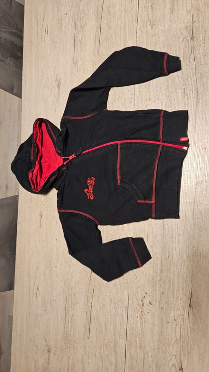 Gilet noir et rouge à capuche et manches longues, asymétrique, Levi's, 10 ans - photo numéro 3