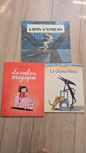Lot de 3 livres école des loisirs lapin express, le cochon magique, la chaise bleue