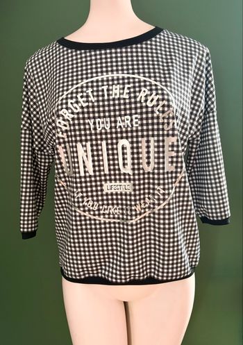 🖤 Tee-shirt femme manches 3/4 Jennyfer – Taille M – Carreaux noir & blanc – TBE