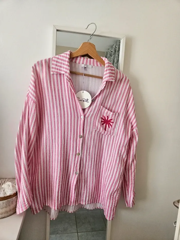 Chemise gaze coton rayée Palmier fushia Le dressing de nana