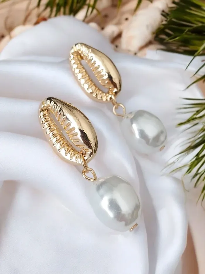 Boucles d'oreilles - coquillage perle blanche nacrée - acier inoxydable - tendance bohème 🐚