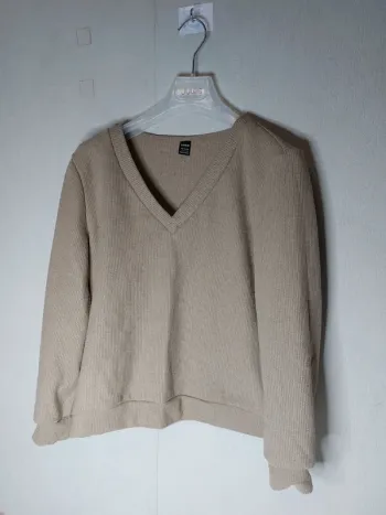 Pull col v manche longue beige" shein"