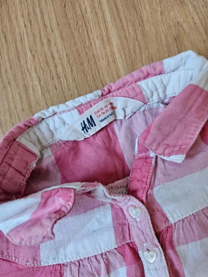 Chemise manches 3/4 à carreaux rose h&m 2 ans - photo numéro 3